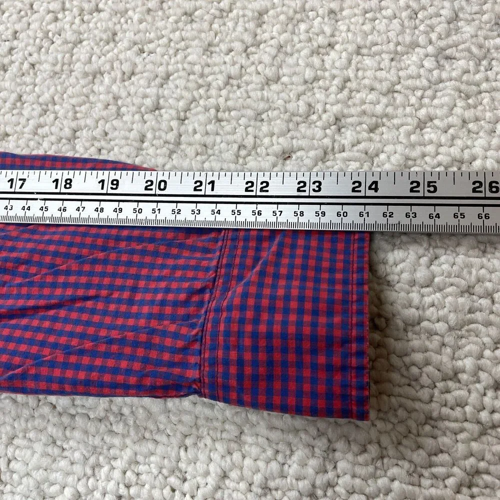 J.Crew Button Down Shirt Mens Medium Red Blue Plaid Slim Fit Long Sleeve Cotton